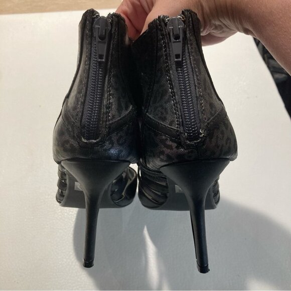 C LABEL Sz 9 Leopard Print Ankle Shaft Strappy Pointy Heeled Shooties - Picture 4 of 11